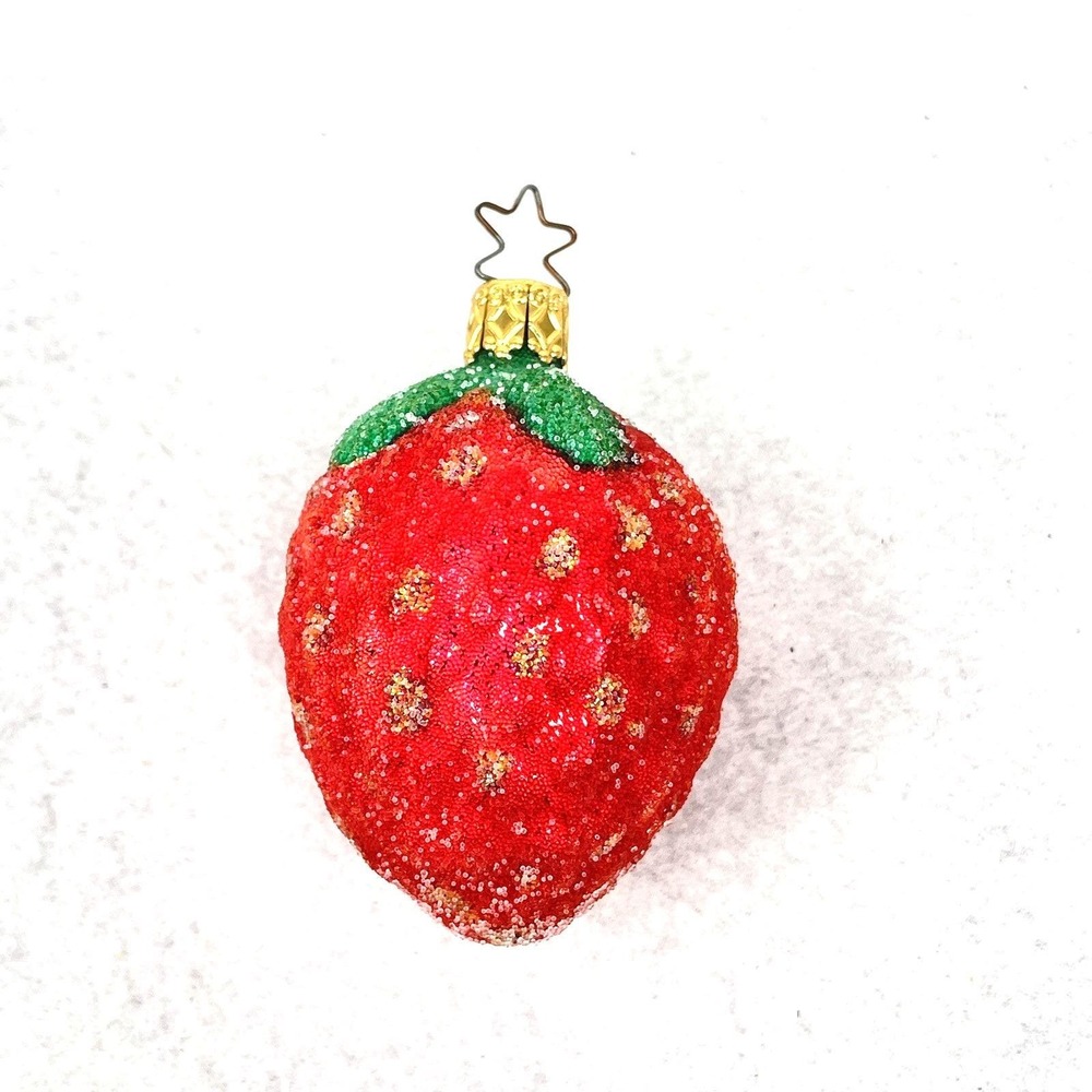 Inge-Glas Sugared Strawberry German Glass Christmas Ornament Blown Star Crown